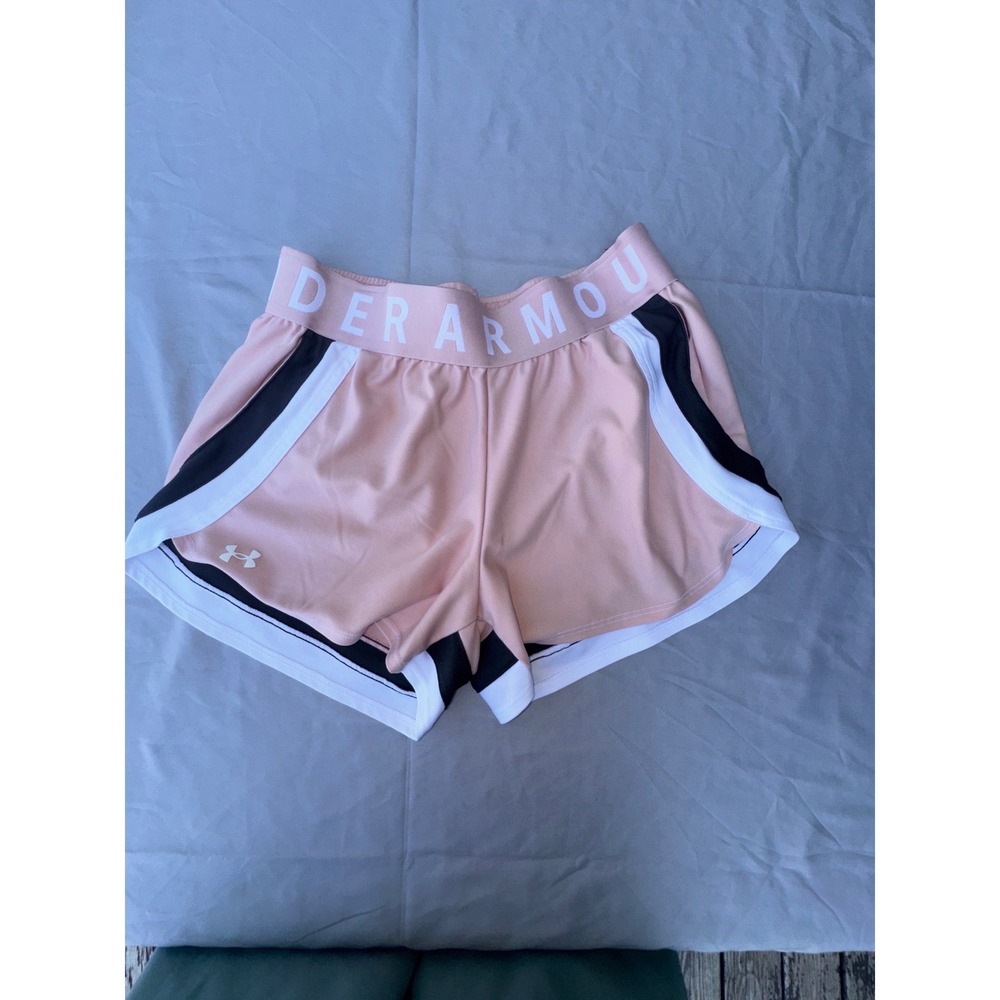Under Armour HeatGear Pink Black White Striped Athletic Shorts Womens Small